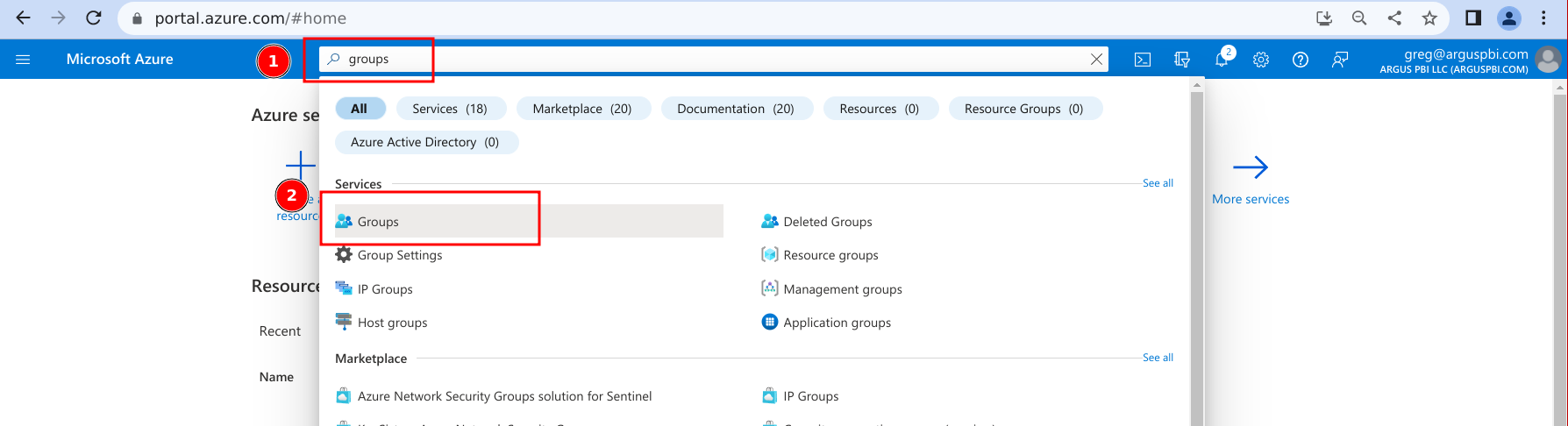 image showing step 2: search for and select 'groups'