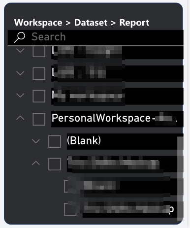 workspace, dataset, report slicer